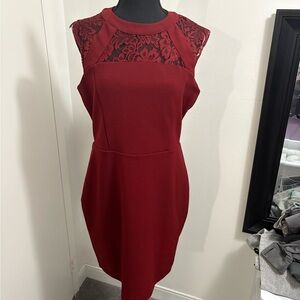 Express Burgundy Lace Detail Mini Dress